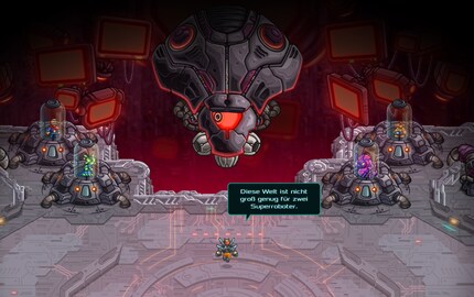 Der Endgegner findet, es sei nicht genug Platz in der Galaxie für zwei Super-Roboter. Finde ich auch.