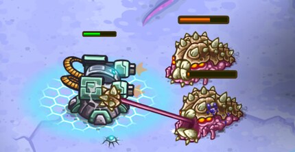 Hier attackieren Alien-Schnecken mit Morgenstern-Zungen einen meiner Abwehrtürme.