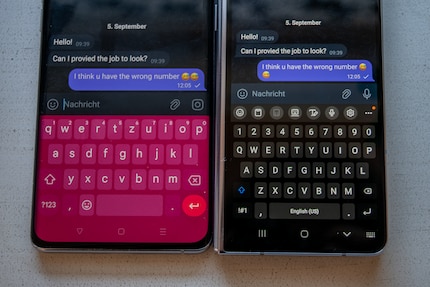 Mit meinem Oppo Find X5 links habe ich eine grössere Tastatur als mit dem Samsung Foldable rechts.
