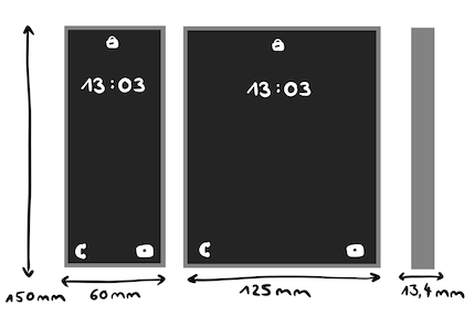 Hier siehst du die Masse des Samsung Galaxy Z Fold 5 in einer Skizze.