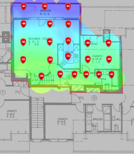 5-GHz-Signalpegel im unteren Dachgeschoss