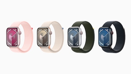 The Apple Watch Series 9 in four of its colours with different straps