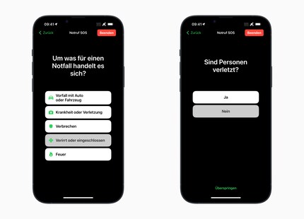 Das iPhone stellt dir verschiedene Fragen zu deiner Notlage und deinem Zustand.