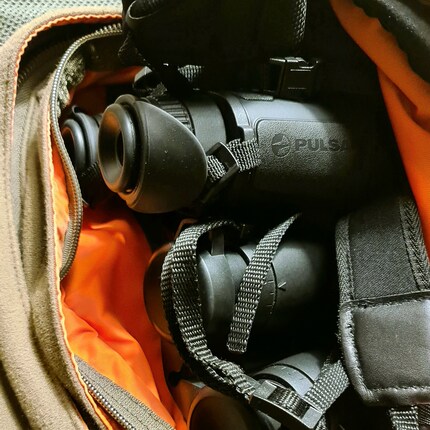 Hunting kit essentials: the Pulsar Merger LRF XL50 and my Zeiss binoculars.