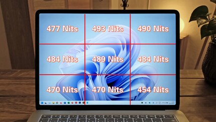 The brightness (in nits) drops slightly at the bottom right.