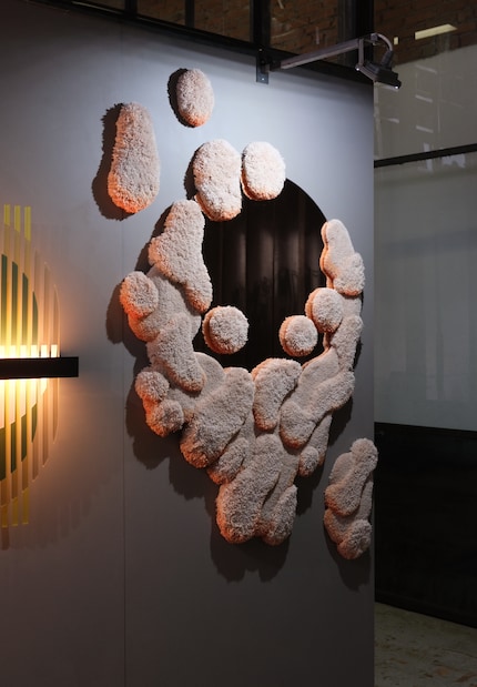 The hand-tufted creations by Alfhild Sarah Külper are made from scraps of material and depict abstract landscapes.