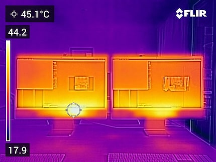 The basic iMac (left) gets warmer because it only has one fan to dissipate the heat.