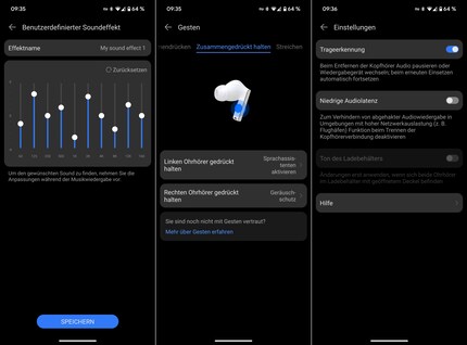 Equaliser, control adjustments and options for wear detection and audio latency.