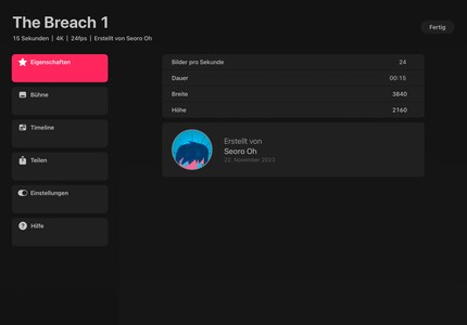 In the settings, you can make various adjustments to the canvas and export.
