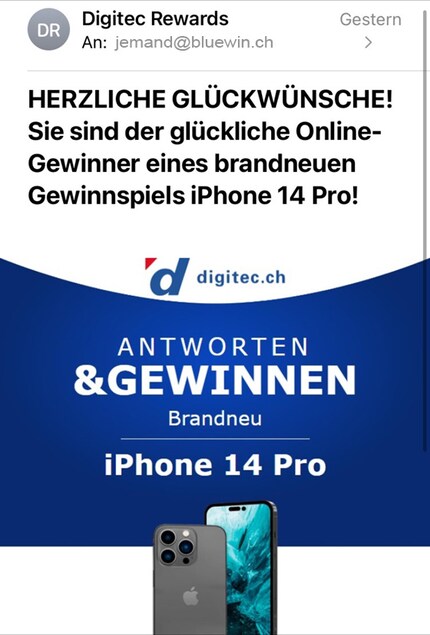 Didn’t actively participate in a prize draw? Then you wouldn’t expect to receive a prize. Not to mention the design is off.