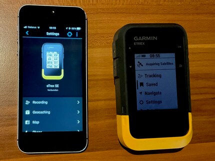 The Etrex SE connects to your iPhone and the Garmin Connect app via Bluetooth.