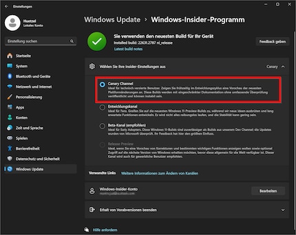 Nur wer beim Windows-Insider-Programm den Canary Channel wählt, kann den neuen Energiesparmodus nutzen. Allerdings können diese Windows-Versionen instabil sein. Nutze besser den Beta-Kanal, wenn du früher von neuen Funktionen profitieren möchtest.