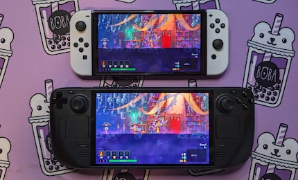 Das neue Steam Deck stellt auch die Switch OLED  in den Schatten. Es leuchtet deutlich heller als Nintendos Display.