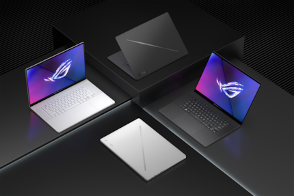 The new ROG Zephyrus in two colours and design stripes on the lid.