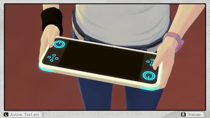 Ashley solves puzzles with a Switch-like gadget, among other things.