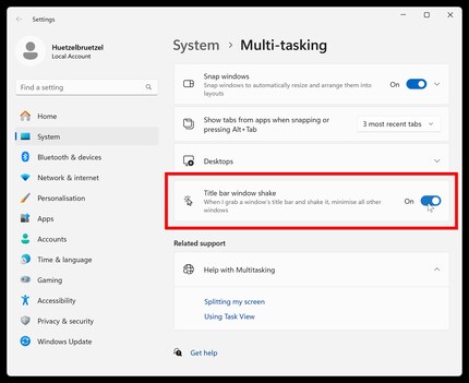 How to activate the «Shake window title bar» feature.