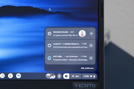 Ik kan direct antwoorden in de meldingen of ze gebruiken om de app naar de Chromebook te streamen.