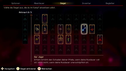 Mit den Siegeln ergänzt du deine Fähigkeiten und passt sie der Situation an.