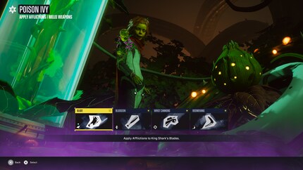 The reincarnated Poison Ivy gives my weapons elemental powers with the help of upgrades.