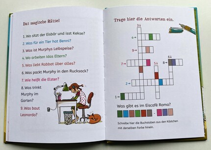 Am Ende des Buchs können die kleinen Leseratten überprüfen, ob sie vor lauter Lesenlernen auch den Inhalt mitbekommen haben.