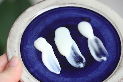 The textures get more liquid from left to right: Anessa, Bioré and Skin Aqua.