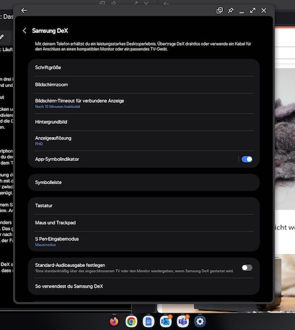 Le voci di menu diventano visibili nelle impostazioni solo quando DeX è attivo.