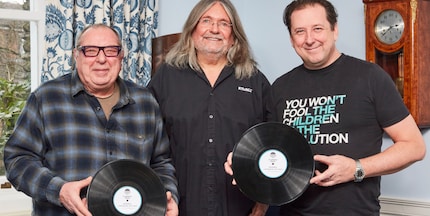 Making common cause: music producer Bill Gautier (left) with PMC founder Peter Thomas (centre) and Marc Carey from Evolution Music.