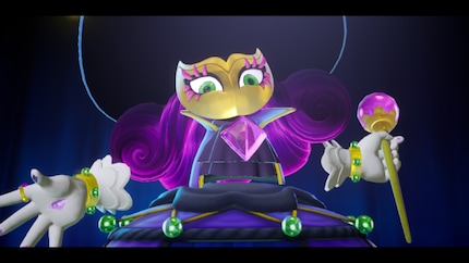 The villainess Grape has abducted the Sparkly Theatre troupe and taken over the theatre.