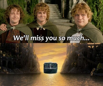 Drei Hobbits im dritten «Herr der Ringe»-Film aka die Social-Media-Welt winken der Ever Given zum Abschied.