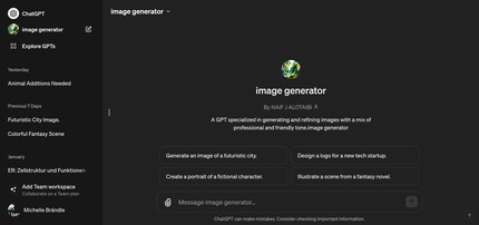 In ChatGPT, the image generator called DALL-E is on the left.