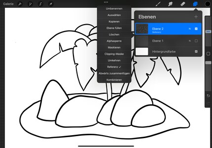 Bei den Ebenen-Einstellungen wählst du «Referenz» um die Ränder fürs Ausmalen zu definieren.