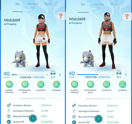 Links ist mein Avatar vor dem Update. Dass nun der weisse Gürtel fehlt, ist ein Bug, den Niantic noch beheben möchte.