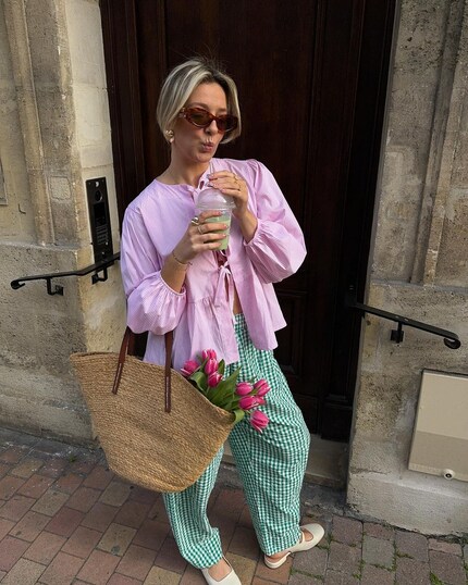 This green and pink look screams spring.