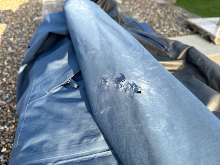 Dust and holes, the result of my fall.