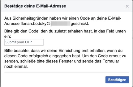 Dans cette fenêtre contextuelle, vous entrez le code reçu de Meta.