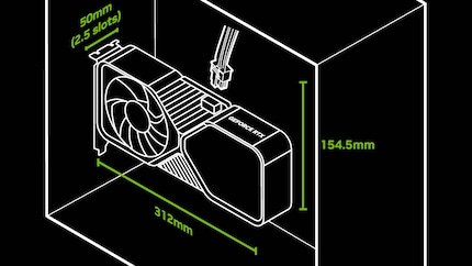 The dimensions of a vertically installed graphics card.