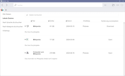 Je nach Bedarf kannst du mit Kiwix auch mehrere Varianten von Wikipedia herunterladen.