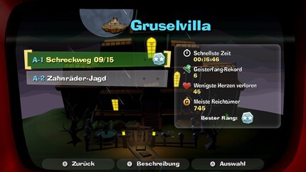 Anders als in den anderen «Luigi’s Mansion»-Spielen starte ich meine Mission aus der Auswahl und schaue mir danach auf dem Endbildschirm eine Übersicht meiner Leistungen an.