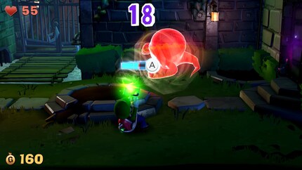 Hier muss ich abwägen: Drücke ich «A» und füge dem Geist 10 Schaden zu oder sauge ich ihn weiter ein, bis ich die zweite Leiste fülle und ihm noch etwas mehr Schaden zufüge?