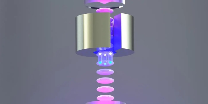 © Cristian Panda / UC Berkeley (Ausschnitt) Mit dem Versuchsaufbau (schematische Darstellung) kann man sehr feine Gravitationseffekte messen, weil sich jedes Atom in eine räumliche Überlagerung von zwei quantenphysikalischen Zuständen versetzen lässt. © Cristian Panda / UC Berkeley (Ausschnitt) Mit dem Versuchsaufbau (schematische Darstellung) kann man sehr feine Gravitationseffekte messen, weil sich jedes Atom in eine räumliche Überlagerung von zwei quantenphysikalischen Zuständen versetzen lässt.
