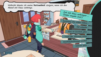 Mes caractéristiques s’améliorent avec chaque activité. Une soirée avec le guide touristique Klaus me permettra par exemple d’augmenter mon savoir.