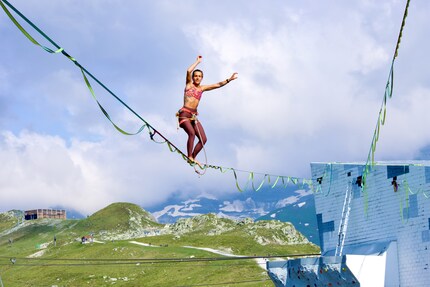 Maximum concentration: title contender Louise Lenoble (31) of France lands cleanly after a move.