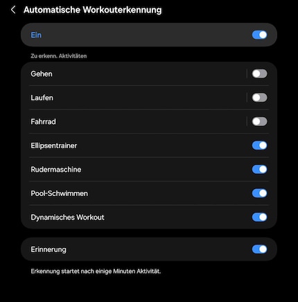 Viele Sportarten und Bewegungen werden automatisch erkannt.