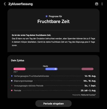 Auch mein Zyklus fliesst nach Wunsch in die Gesundheitsdaten mit ein.