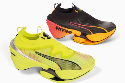 Bright colour, no laces and on overall futuristic look.