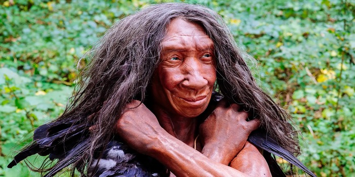 © Neanderthal Museum, Holger Neumann (dettaglio) Un'elegante donna di Neanderthal con un mantello di piume. Se le donne di Neanderthal incontravano uomini nel tardo Paleolitico, c'era un'alta probabilità che si trattasse di Homo sapiens.