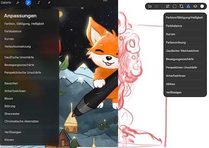 Impostazioni di Procreate (sinistra) e GoPaint (destra). Anche l'ordine è molto simile.