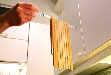 The fettuccine can be cut to size and collected...
