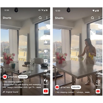 Vous voyez à gauche l'ancien design, à droite la nouvelle apparence des YouTube Shorts.