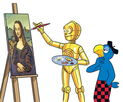 Per favore cosa, C-3PO di Star Wars sta dipingendo la Monna Lisa?!